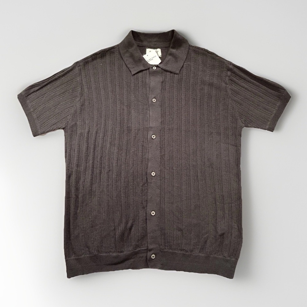 American Eagle Weekend Sweater Polo Men M‎ Grey Textured Short Sleeve